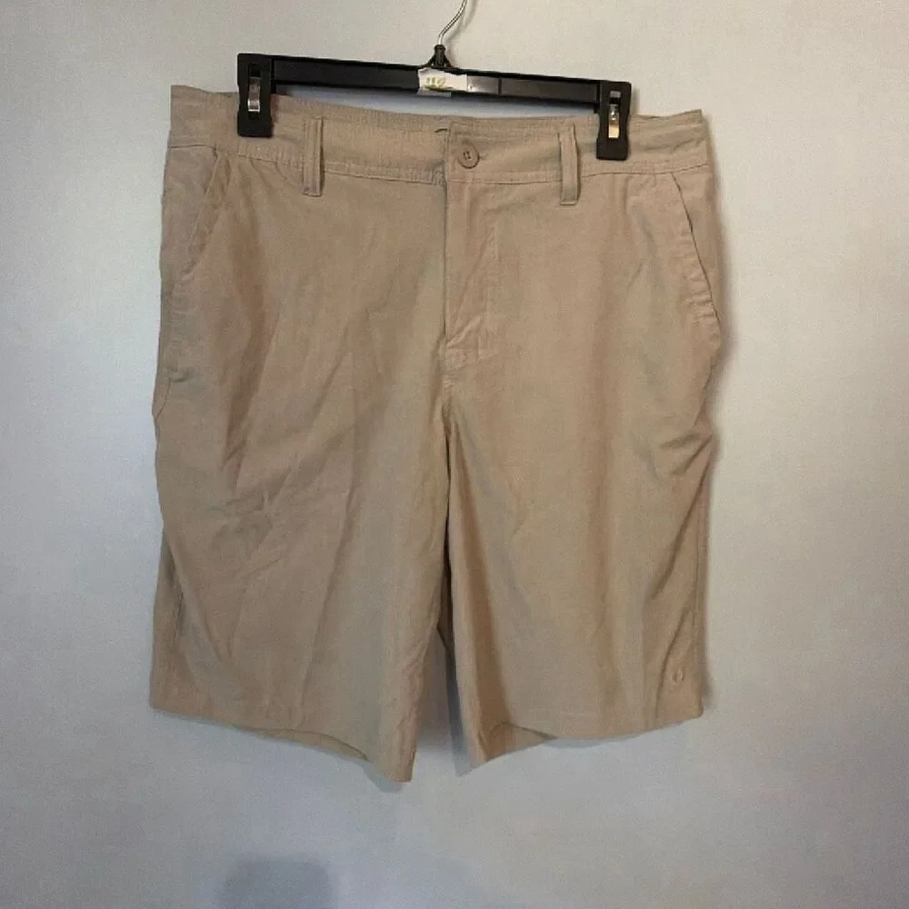Hang Ten Men’s Size 32 Beige Hybrid Chino Board Shorts Zip Pocket #1100